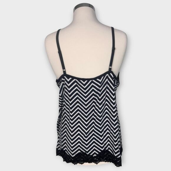 Lane Bryant 18/20 Cami Rayon Blend Black White Chevron with Lace - Picture 5 of 8